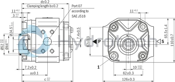 technical illustration-R900932269-INTERNAL GEAR PUMP, size 16, pressure 250 bar for industrial and mobile applications, open circuit