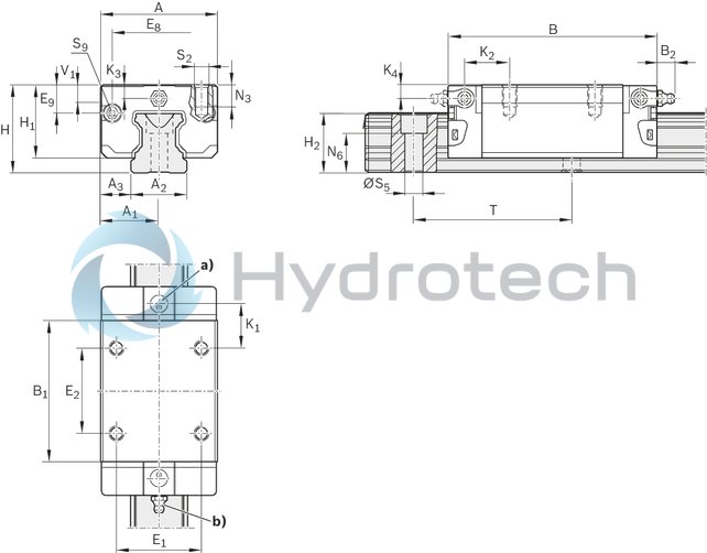 technical illustration-R162281420-Ball runner block, SNS, size 20, steel CS, accuracy standard, low preload, without ball chain