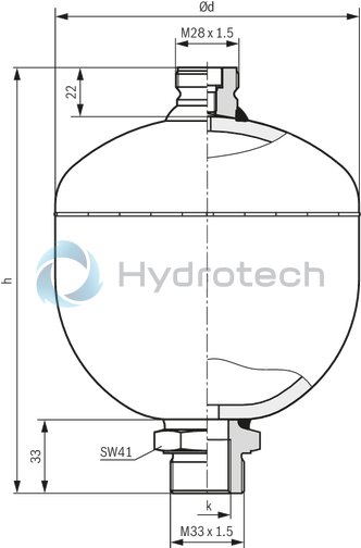 technical illustration-0531610632-Hydraulic accumulator as per Pressure Equipment Directive 97/23/EC Diaphragm material for different applications