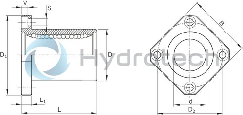 technical illustration-R074054000-Flange LB, flange, 40, with two seals