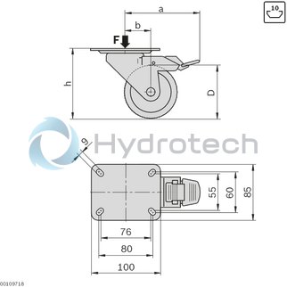 technical illustration-3842259792-Roller with mounting flange, trestle wheel, LR, F600