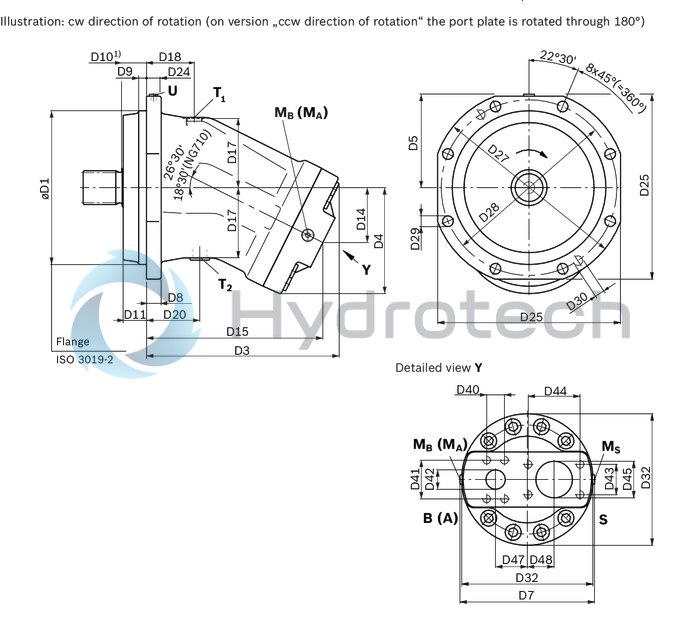 technical illustration-R902200402-Robust pump with long service life Very high total efficiency High power density Large variety of available nominal sizes allows exact adjustment to the application Optional with long-life bearings for the nominal sizes 250 to 1000 Bent-axis design