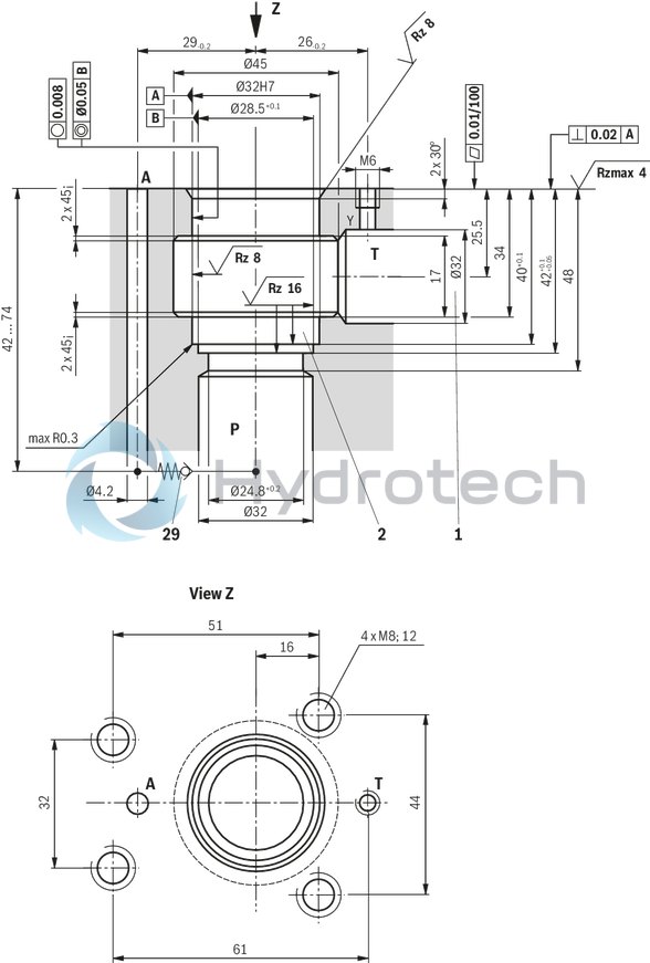technical illustration-R900941546-For subplate mounting As cartridge valve 4 adjustment types, optionally:<br>
&bull; Rotary knob<br>
&bull; Adjustment spindle with protective cap<br>
&bull; Lockable rotary knob with scale<br>
&bull; Rotary knob with scale 4&nbsp;pressure ratings Solenoid-operated unloading via built-on directional spool valve