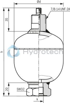 technical illustration-0531610632-Hydraulic accumulator as per Pressure Equipment Directive 97/23/EC Diaphragm material for different applications