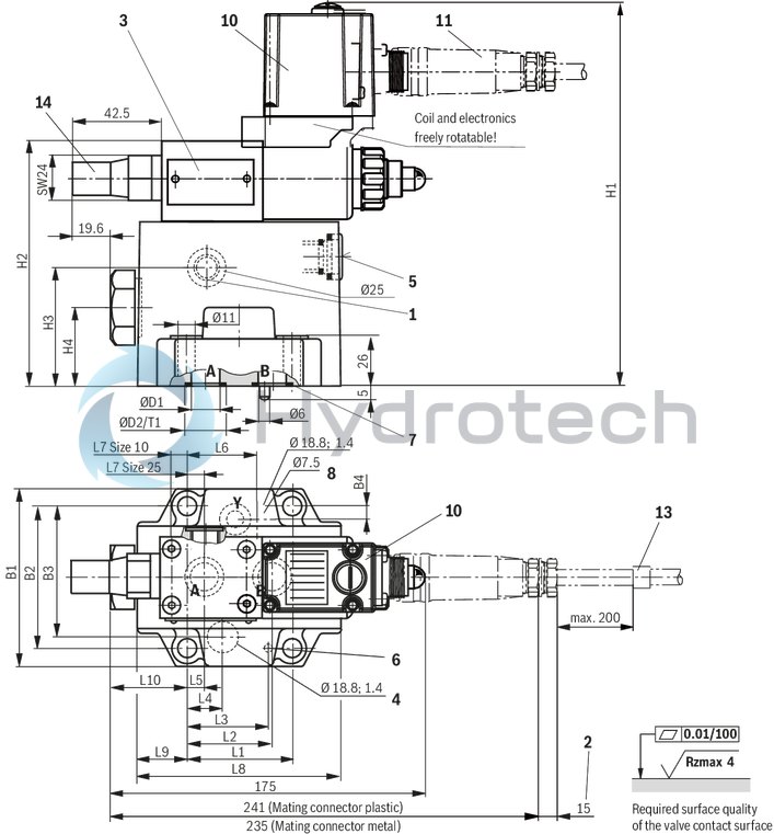 technical illustration-R901350583-Size 10, B &rarr; A, electrical with integrated electronics, 24 VDC