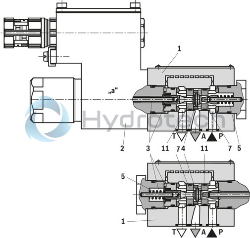 technical illustration-R901270798-3/2- or 4/2-way version For intended use in potentially explosive atmosphere Porting pattern according to ISO&nbsp;4401-03-02-0-05 (but without locating hole) wet-pin DC or AC solenoids Electrical connection with individual connection and cable gland With concealed manual override, optional