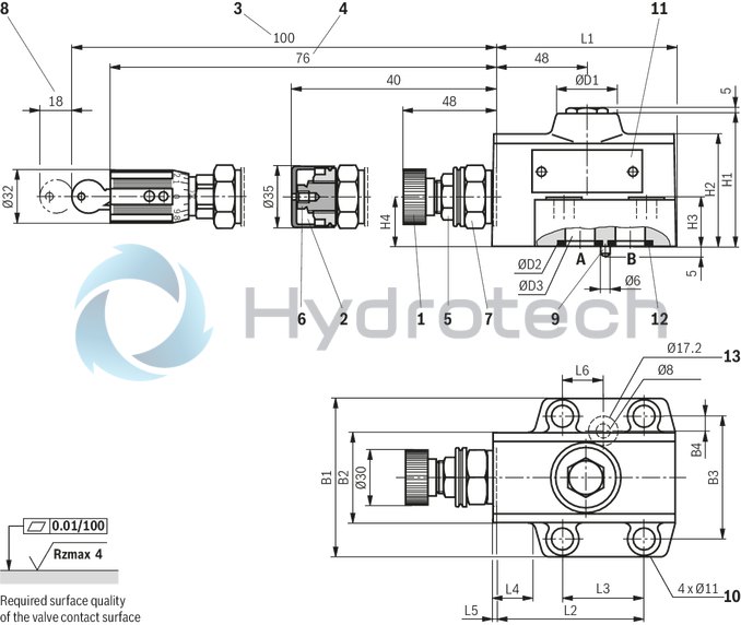 technical illustration-R900474524-Pressure reducing valve, pilot operated