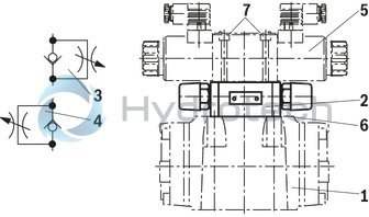 technical illustration-R978024207-Types of actuation (internal or external pilot control): Electro-hydraulic (type WEH) For subplate mounting Porting pattern according toISO&nbsp;4401 4/3-, 4/2- or 3/2-way version Spring or pressure centering, spring end position or hydraulic end position Wet-pin DC or AC solenoids, optional Electrical connection as individual or central connection Optional versions:<br>
- Manual override<br>
- Switching time adjustment<br>
- Preload valve in channel P of the main valve<br>
- Stroke setting and/or spool position monitoring
