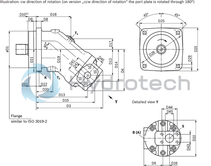 technical illustration-R902200402-Robust pump with long service life Very high total efficiency High power density Large variety of available nominal sizes allows exact adjustment to the application Optional with long-life bearings for the nominal sizes 250 to 1000 Bent-axis design
