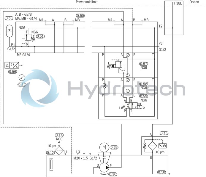 technical illustration-R919101941-Stable aluminum tank Modular design Compact power unit design Individual adaptation possible Versatile possible applications Additional options possible Clear, maintenance-friendly arrangement
