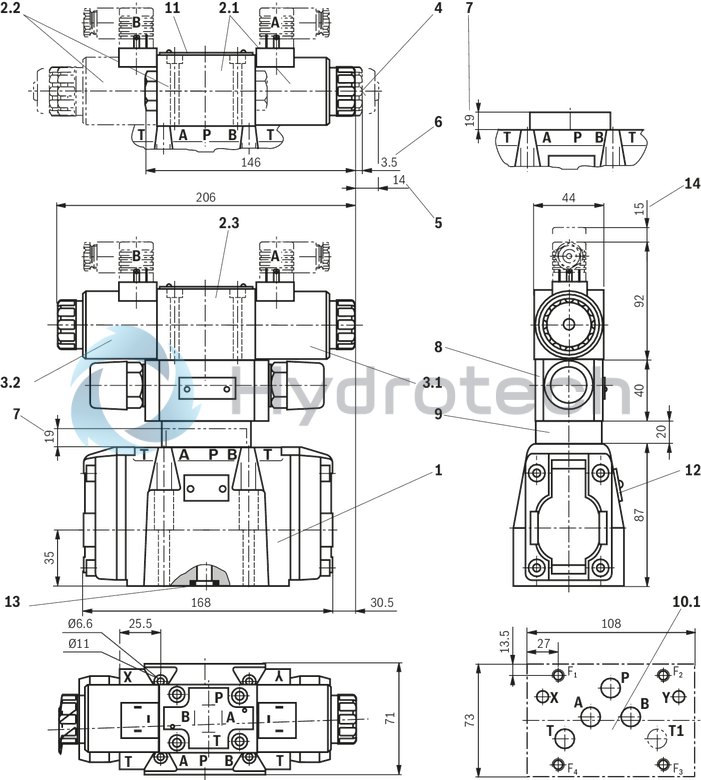 technical illustration-R978024207-Types of actuation (internal or external pilot control): Electro-hydraulic (type WEH) For subplate mounting Porting pattern according toISO&nbsp;4401 4/3-, 4/2- or 3/2-way version Spring or pressure centering, spring end position or hydraulic end position Wet-pin DC or AC solenoids, optional Electrical connection as individual or central connection Optional versions:<br>
- Manual override<br>
- Switching time adjustment<br>
- Preload valve in channel P of the main valve<br>
- Stroke setting and/or spool position monitoring
