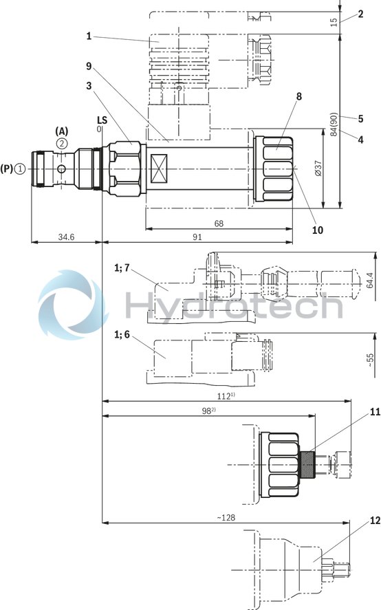 technical illustration-R901151294-2/2 directional poppet valve, direct operated with solenoid actuation