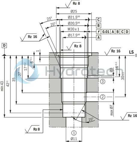 technical illustration-R901203917-Cartridge valve 4&nbsp;pressure ratings 4 optional adjustment types:&bull; Rotary knob&bull; Sleeve with hexagon and protective cap&bull; Lockable rotary knob with scale&bull; Rotary knob with scale