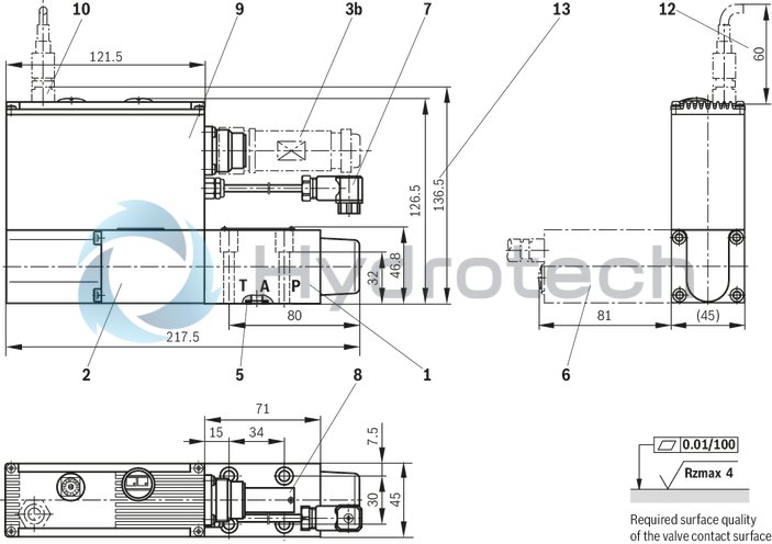 technical illustration-R900702586-Pilot valve for the pressure and flow control system SY(H)DFE. Operation through a proportional solenoid with electrical feedback Control electronics: VT-DFPE for SY(H)DFEE &rarr; integrated, analog