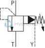 technical illustration-R901353650-For flange connection For subplate mounting 3 adjustment elements for pressure adjustment, optional:<br>
&bull; Sleeve with hexagon and protective cap<br>
&bull; Rotary knob<br>
&bull; Lockable rotary knob Solenoid-actuated unloading via a built-on directional valve Pilot oil return, internal or external Remote control port, optional Main spool insert optionally as seat spool or as sliding spool design