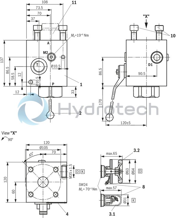 technical illustration-R978715560-Ready for connection Manual or electromagnetic unloading Large number of variants Compact design Direct operated pressure relief valve according to data sheet 50153
