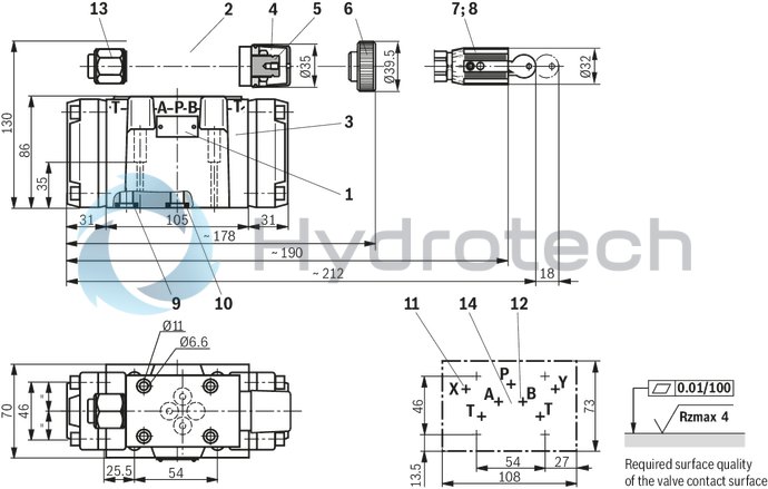 technical illustration-R900917786-Valve for reduction (P to A) and limitation (A to T) of a system pressure For subplate mounting, porting pattern according to DIN&nbsp;24 340 form A, ISO&nbsp;4401 and CETOP-RP 121 H, subplates (separate order) 4&nbsp;pressure ratings 4 adjustment elements:<br>
&bull; Rotary knob<br>
&bull; Sleeve with hexagon and protective cap<br>
&bull; Lockable rotary knob with scale<br>
&bull; Rotary knob with scale