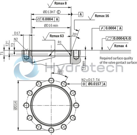 technical illustration-R900247925-Pilot operated check valve, with or without pre-decompression Flange connection Tank installation Cartridge valve without control open spool (check valve) Reduced switching noises due to damping measures Rotatable low-pressure connection (housing) Inductive position switch, optional Higher operating pressures, on request