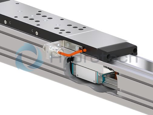 technical illustration-R039013001-Protection of the guideway and drive components by sealing strip (excluding MKK-165) Idler (non-drive) end enclosure: with integrated belt-tensioning system. The belt pulley system is equipped with ball bearings that have lifelong lubrication The Rexroth Ball Rail System features one-point lubrication from both sides; one-point lubrication is only suitable for grease lubrication with a manual grease gun Individual lubrication versions for connection to one-point lubrication systems (only for product generation 3) Attachments are fastened to the carriage using T-slots or threaded holes Ball Guide Rail with corrosion-resistant coating, Ball Runner Block made of corrosion-resistant steel (only for product generation 3) Absolute position measuring system IMS-A directly integrated into the guide system (for MKR-080 and MKR-110, product generation 3) With planetary gearbox with various gear ratios and versions for optimizing external load to motor inertia. Servo motor with multi-turn encoder, 1-cable or 2-cable connection, with or without holding brake Magnetic field sensors can be mounted without additional attachments directly onto the profile body (only for product generation&nbsp;3) Switch (proximity or mechanical), cable duct, socket-plug and extension cable Extensive accessories for connection and clamping elements and connecting shafts Nameplate with technical parameters for easy start-up