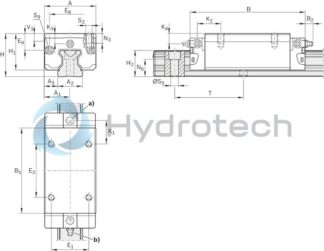 technical illustration-R162441420-Ball runner block, SLH, size 45, steel CS, accuracy standard, low preload, without ball chain