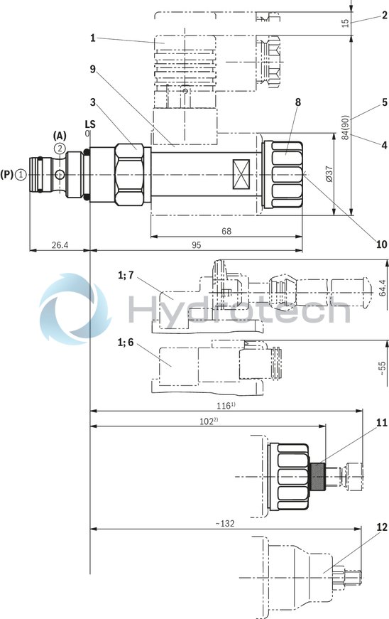 technical illustration-R901252718-2/2 directional poppet valve, direct operated with solenoid actuation