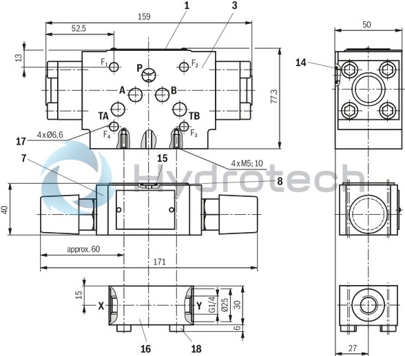 technical illustration-R900590053-Size 10, symbol E63, with hydraulic actuation,
