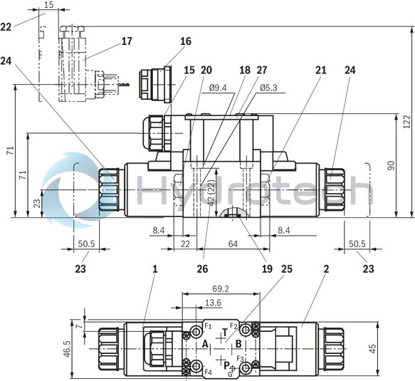 technical illustration-R900553670-Size 6, symbol H, electrical with solenoid, 24 V DC