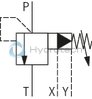 technical illustration-R901353650-For flange connection For subplate mounting 3 adjustment elements for pressure adjustment, optional:<br>
&bull; Sleeve with hexagon and protective cap<br>
&bull; Rotary knob<br>
&bull; Lockable rotary knob Solenoid-actuated unloading via a built-on directional valve Pilot oil return, internal or external Remote control port, optional Main spool insert optionally as seat spool or as sliding spool design