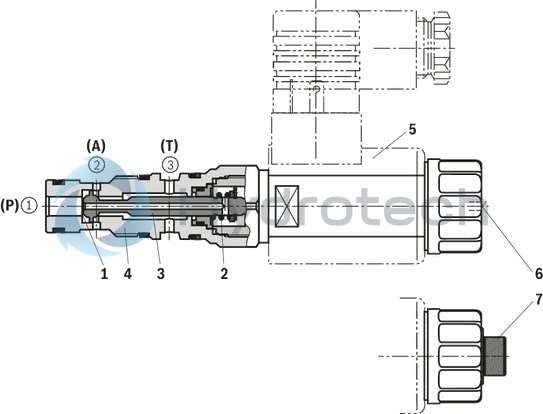 technical illustration-R901083205-3/2 directional poppet valve, direct operated with solenoid actuation