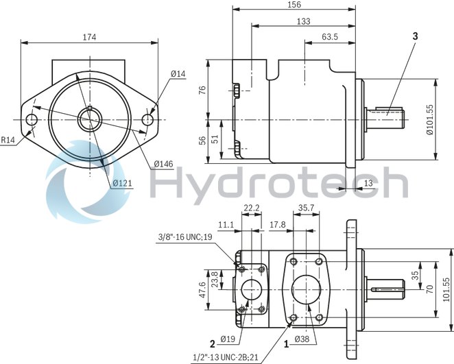 technical illustration-R901490342-Fixed displacement, size 122 cm³, pressure 175 bar, clockwise rotation, 600-1800 rpm, mounting flange SAE-C