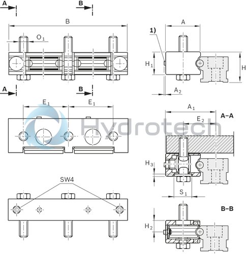 technical illustration-R190415210-The cam roller double bearing is characterized by the following product features: Format SNS, size 52, aluminum, accuracy economic, load class FN