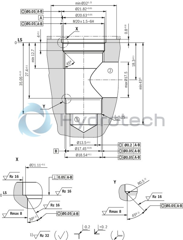 technical illustration-R901151294-2/2 directional poppet valve, direct operated with solenoid actuation