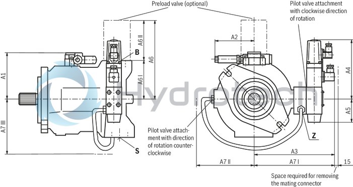 technical illustration-R900738804-Pump A10VSO BR31 with external analog electronics