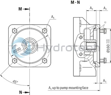 technical illustration-R901375786-A SYHDFEn-1X control system is used for the electro-hydraulic control of swivel angle, pressure and power (partially optional, see ordering code) of an axial piston variable displacement pump.<br>
The control system consists of the following components: A4VSO axial piston variable displacement pump optimized for the operation in the control system VT-DFPn-2X or VT-DFPFD-1X proportional valve as pilot valve with integrated electronics including inductive position transducer for valve position sensing. Position transducer for sensing the swivel angle Pressure transducer with suitable signal level and dynamics (optionally HM 20, separate order)