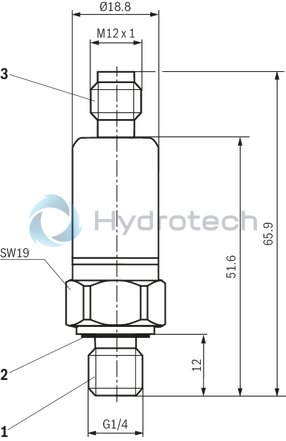 technical illustration-R901466597-Pressure transducer with analog output 4 … 20 mA, pressure range 0 … 250 bar, connector 4-pole M12x1 A-coded, throttle element