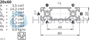 technical illustration-3842537819-Strut profile 20x60, 16xL=3000mm