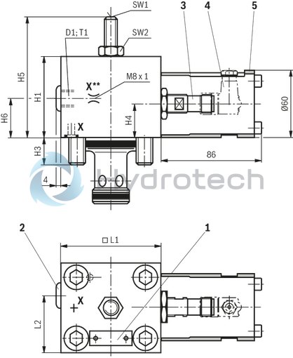 technical illustration-R900759206-Functional product design Modular set-up:&bull; Cartridge valve with various options&bull; Control cover in various variants for realization of selected functions&bull; Electric monitoring of the spool position Power and flow-optimized design:&bull; High flows&bull; Low pressure drops&bull; High switching velocities&bull; Low leakage oil flowsRobust design:&bull; High reliability&bull; Long life cycle Other features:&bull; Small installation size, low weight&bull; Easy to service