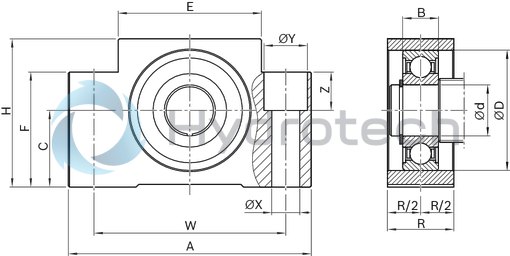 technical illustration-R159662500-Assembly group pillow block unit SED-L-S, size 32