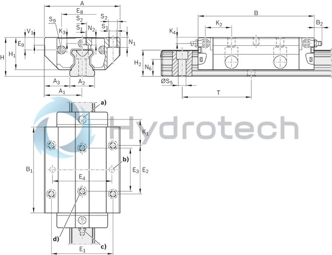 technical illustration-R165321320-Ball runner block, FLS, size 25, steel CS, accuracy high, low preload, without ball chain