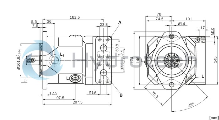 technical illustration-R902406027-A10FM, fixed displacement unit, closed circuit, medium pressure, size: 45 cm&sup3;