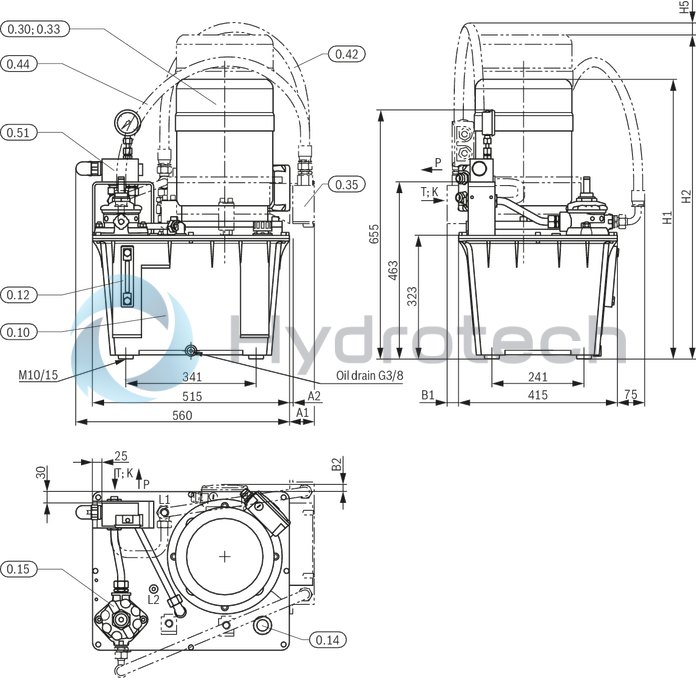 technical illustration-R919101941-Stable aluminum tank Modular design Compact power unit design Individual adaptation possible Versatile possible applications Additional options possible Clear, maintenance-friendly arrangement
