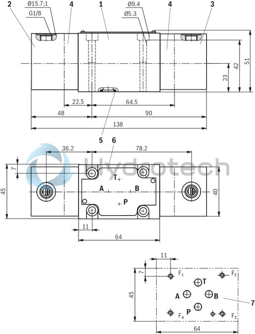 technical illustration-R901281059-4/3-, 4/2- or 3/2-way version For intended use in potentially explosive atmosphere Porting pattern according to ISO 4401-03-02-0-05 (with or without locating hole) Operating method: hydraulic