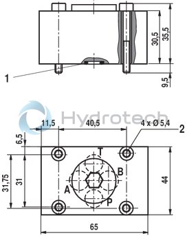 technical illustration-R900951450-Valve to control position, force, pressure or velocity 2-stage servo valve with mechanical feedback 1st stage nozzle/flapper plate amplifier For subplate mounting: Porting pattern according to ISO 4401 Dry control motor, no contamination of the solenoid gaps by the hydraulic fluid Can also be used as 3-way version Wear-free control spool return element Valve and integrated control electronics are adjusted and tested Pressure chambers at the control sleeve with gap seal, therefore no wear of the seal ring Filter for 1st stage freely accessible from the outside