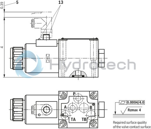 technical illustration-R901351760-Direct operated directional seat valve with solenoid actuation Subplates (separate order) Blocked connection is leak-tight Reliable switching when under pressure over longer periods of standstill Wet-pin DC solenoids with detachable coil (AC voltage possible by means of a rectifier) Solenoid coil is rotatable by 90&deg; The coil can be changed without having to open the pressure-tight chamber Electrical connection as individual connection With concealed manual override, optional Inductive position switch and proximity sensors (contactless)