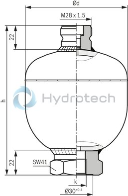 technical illustration-0531610632-Hydraulic accumulator as per Pressure Equipment Directive 97/23/EC Diaphragm material for different applications