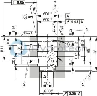 technical illustration-R901212336-High-response valve in block installation design Suitable for position, pressure, force and velocity control Pilot valve: 2-stage, mechanically returned Sercos valve NG6 or 10, trimmed, opens the main stage from A to T in case of power failure and applied pilot pressure Main stage with position control Integrated electronics (OBE) Typical applications:<br>
Presses<br>
Die casting machines<br>
Nibbling axes