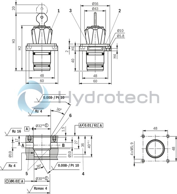 technical illustration-R900459500-For subplate mounting For threaded connection for block installation lockable rotary knob