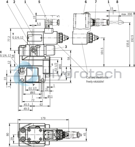 technical illustration-R901353020-Pilot-operated valves for system pressure limitation Controlled by proportional solenoid For subplate mounting and threaded connection: porting pattern according to ISO 6264 Maximum pressure relief function Valve and control electronics from a single source External control electronics (separate order)