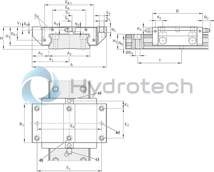 technical illustration-R167131410-Ball runner block, BNS, size 35, steel CS, accuracy standard, low preload, without ball chain