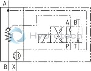 technical illustration-R901090317-Pilot operated check valve in sandwich plate design Directional valve set-up, optional High-pressure connection (NG32 &hellip; 160) Integrated throttle check valve (NG50, 63, 80 and 200)